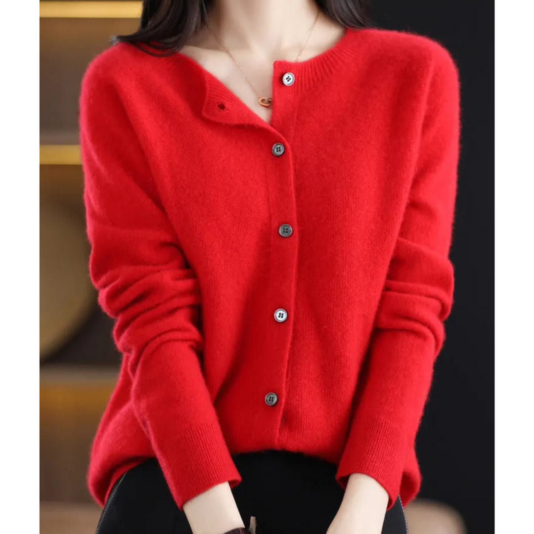 Lyxig Merinoull &amp; Cashmere Cardigan för Kvinnor – Elegant O-Hals Vinterstickad