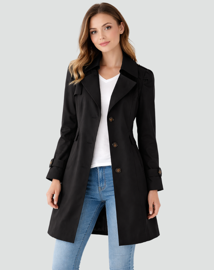 Kvinnors skräddarsydd trenchcoat med klassisk krage, midjelång jacka