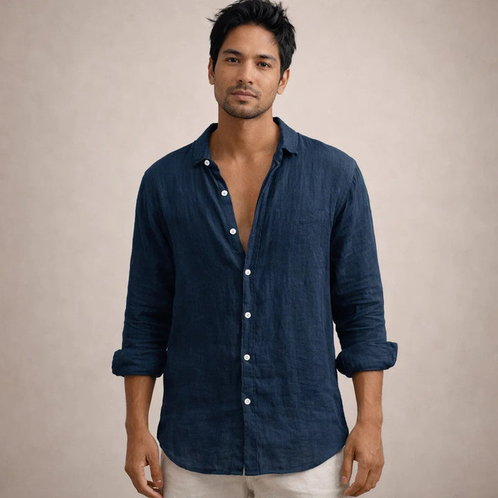 Herrars Regular Fit Linne Knapp-Down Casual Skjorta