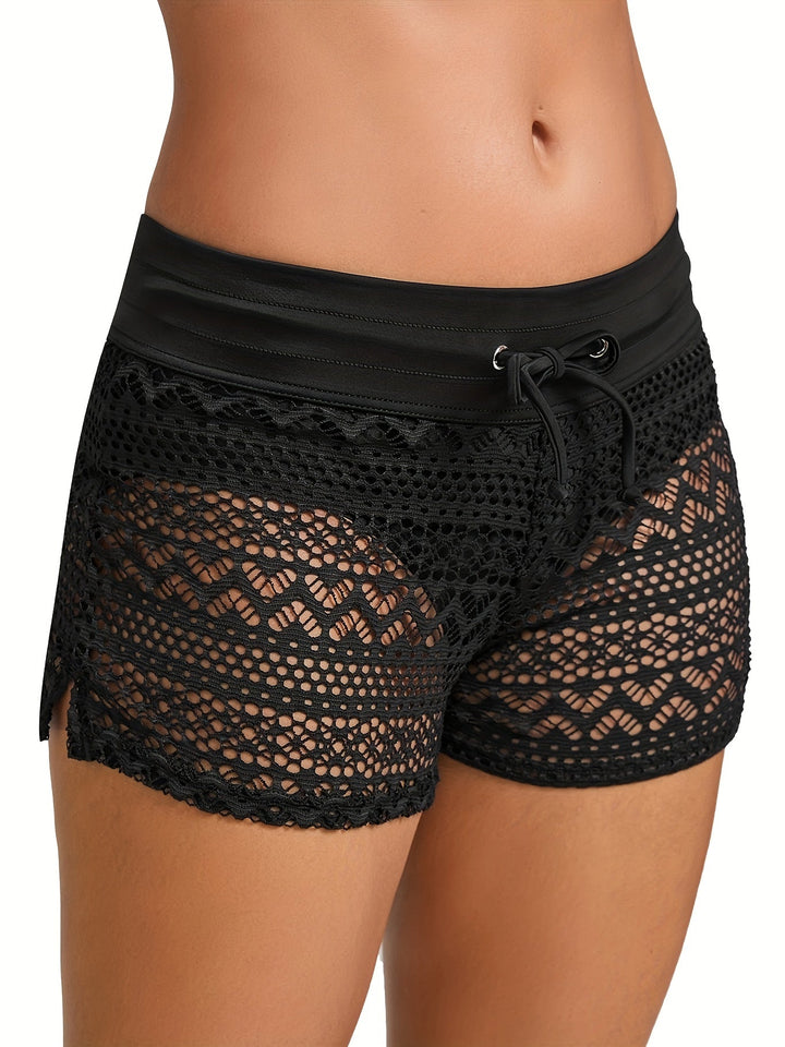Kvinnors Öppenvävda Strandshorts med Elastisk Midja