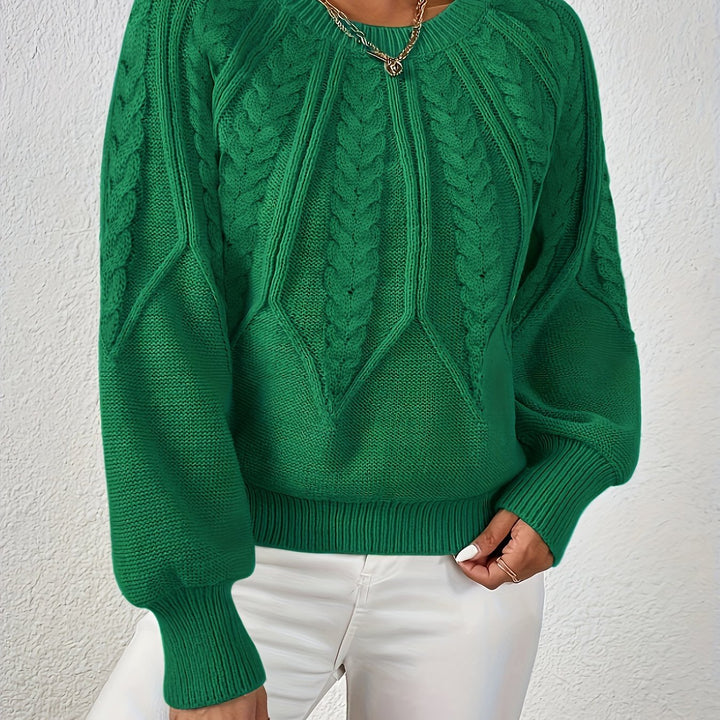 Kvinnors Voluminösa Ärmsweater med Kabelstickad Textur
