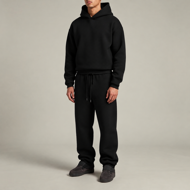 Mäns Oversized Huva Träningsdräkt Set – Varm Bomullsblandning Loungewear för Vinter