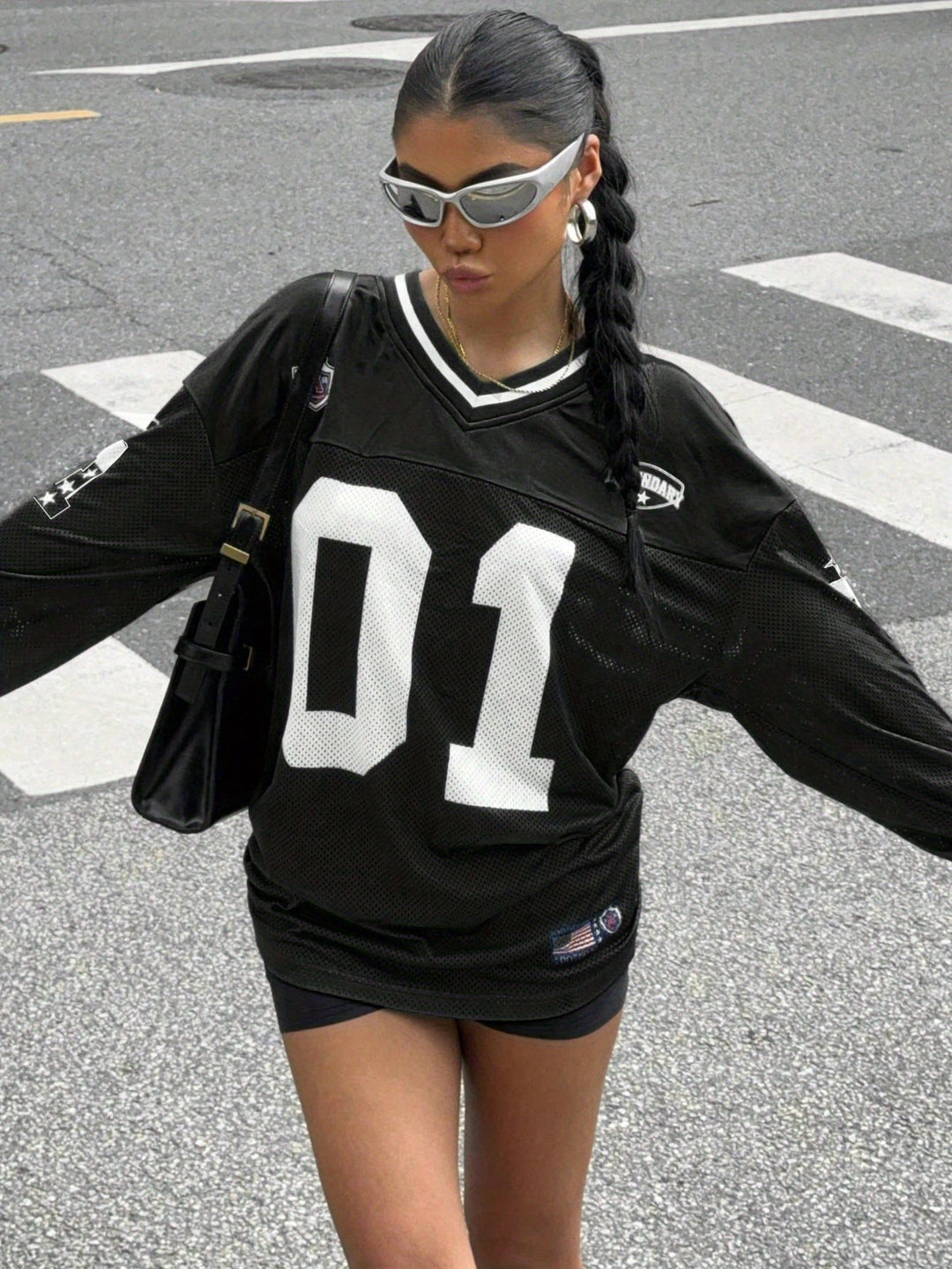 Dam Jersey T-shirt Lång Ärmar Oversized Streetwear Top