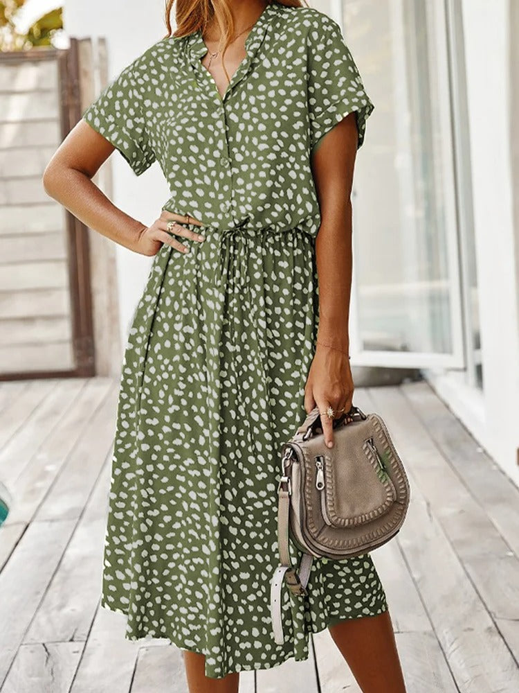 Kvinnors Midi Sommarklänning Justerbar Midja Lättviktig Tryckt Avslappnad Elegant Semesteroutfit