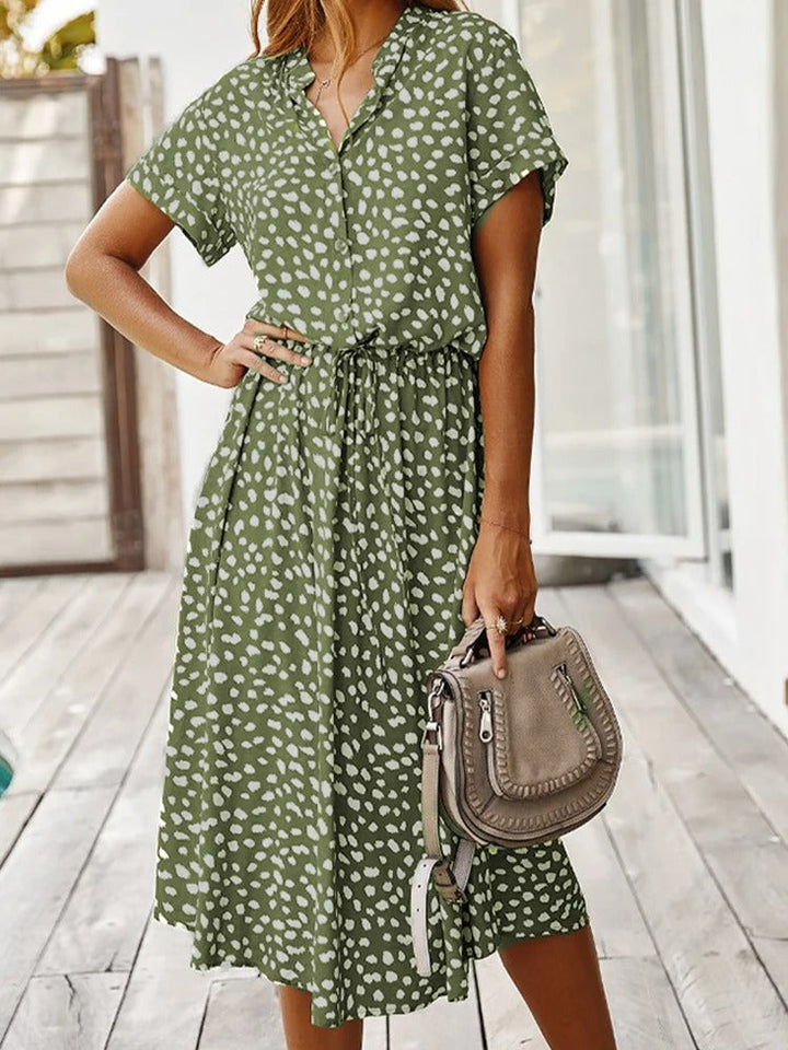 Kvinnors Midi Sommarklänning Justerbar Midja Lättviktig Tryckt Avslappnad Elegant Semesteroutfit