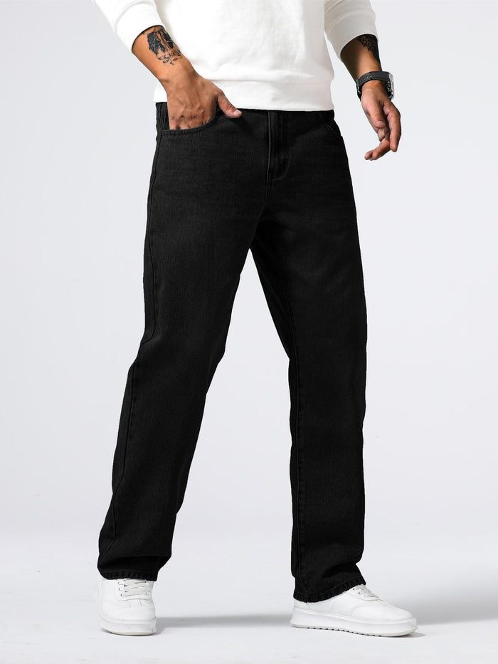 Herrens Denim Jeans Rakt Ben Tvättad Blå Varje Dags Passform