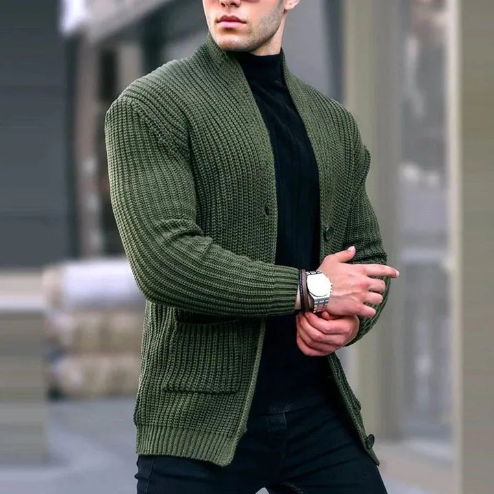 Herrens avslappnade stickade cardigan med fickor – Lätt urban lager för arbete och helgkläder