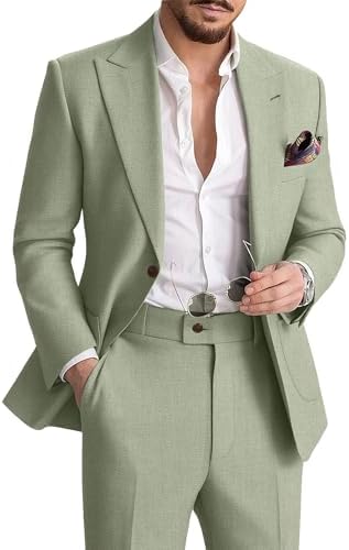 Herrars Sommarlinne Kostym | Lättviktig Andningsbar Tvådelad Smart Casual &amp; Skräddarsydd Formell Set