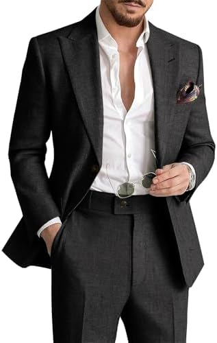Herrars Sommarlinne Kostym | Lättviktig Andningsbar Tvådelad Smart Casual &amp; Skräddarsydd Formell Set