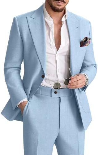 Herrars Sommarlinne Kostym | Lättviktig Andningsbar Tvådelad Smart Casual &amp; Skräddarsydd Formell Set
