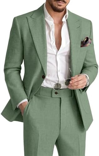 Herrars Sommarlinne Kostym | Lättviktig Andningsbar Tvådelad Smart Casual &amp; Skräddarsydd Formell Set