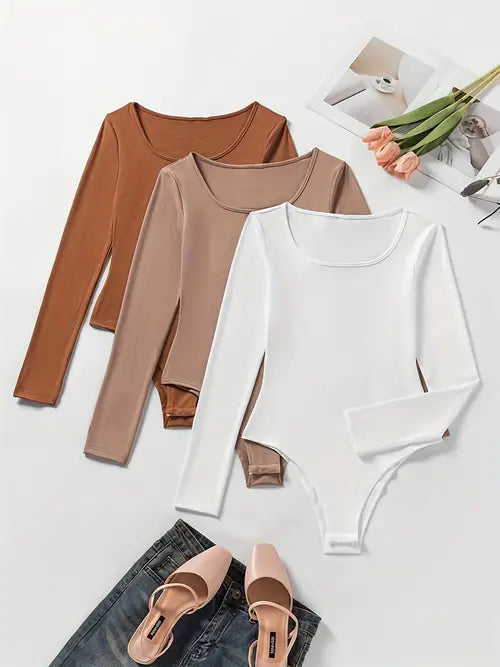 Kvinnors Långärmad Bodysuit Set 3 i 1 Stretch Fit