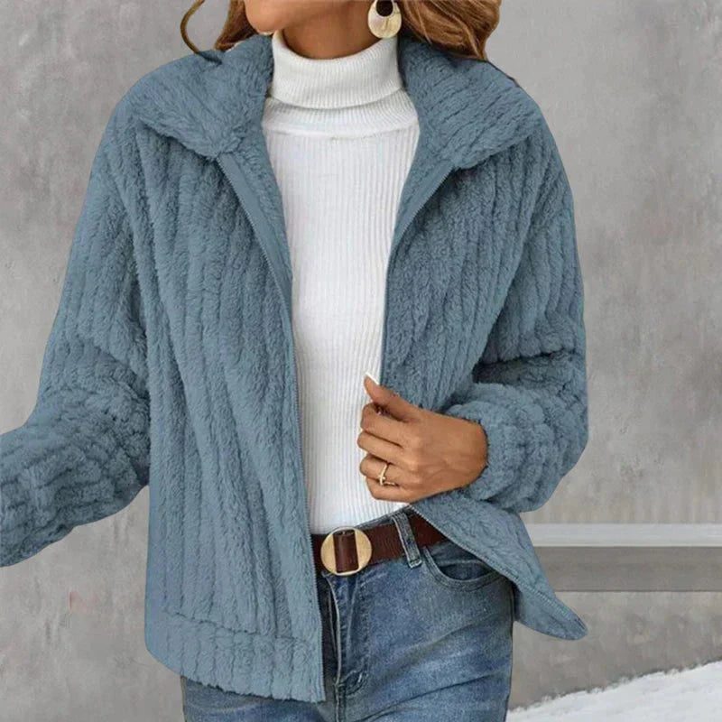 Kvinnors Plysch Zip-Up Fleecejacka – Mjuk Avslappnad Lager för Höst och Vinter
