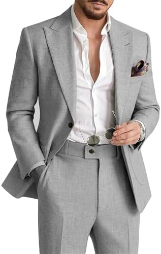 Herrars Sommarlinne Kostym | Lättviktig Andningsbar Tvådelad Smart Casual &amp; Skräddarsydd Formell Set