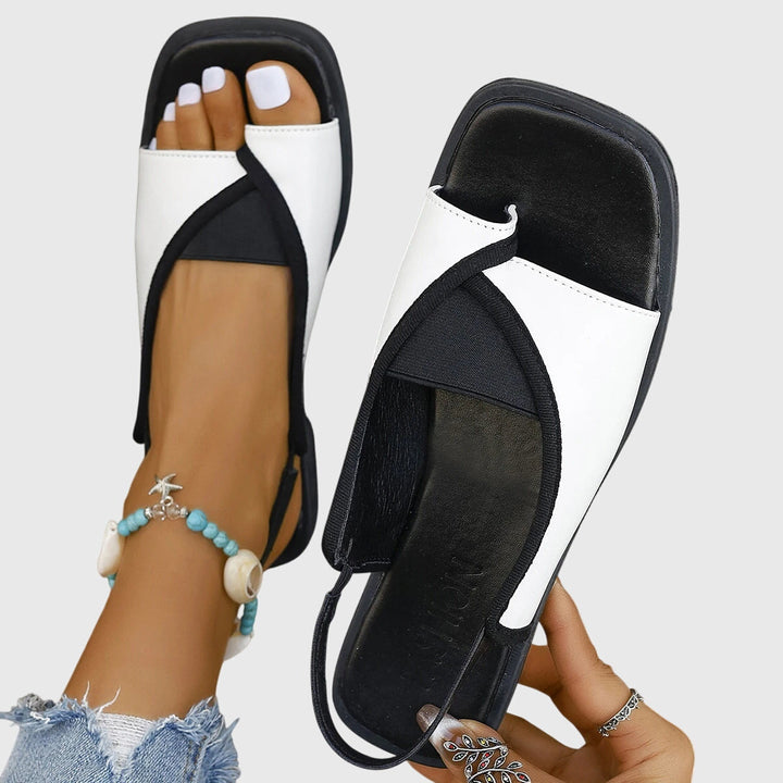 Kvinnors Platta Slingback Sandaler Fyrkantig Tå Kontrastrem