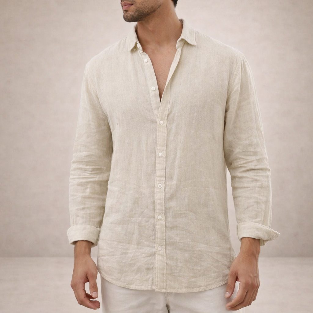 Herrars Regular Fit Linne Knapp-Down Casual Skjorta