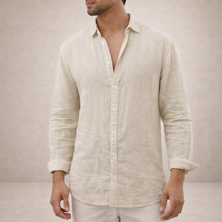 Herrars Regular Fit Linne Knapp-Down Casual Skjorta