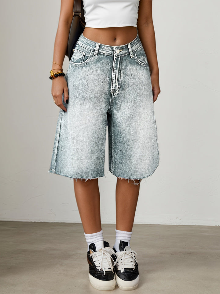 Kvinnors Denim Jorts Avslappnad Passform Hög Midja Vid Ben Knälängd Casual Shorts