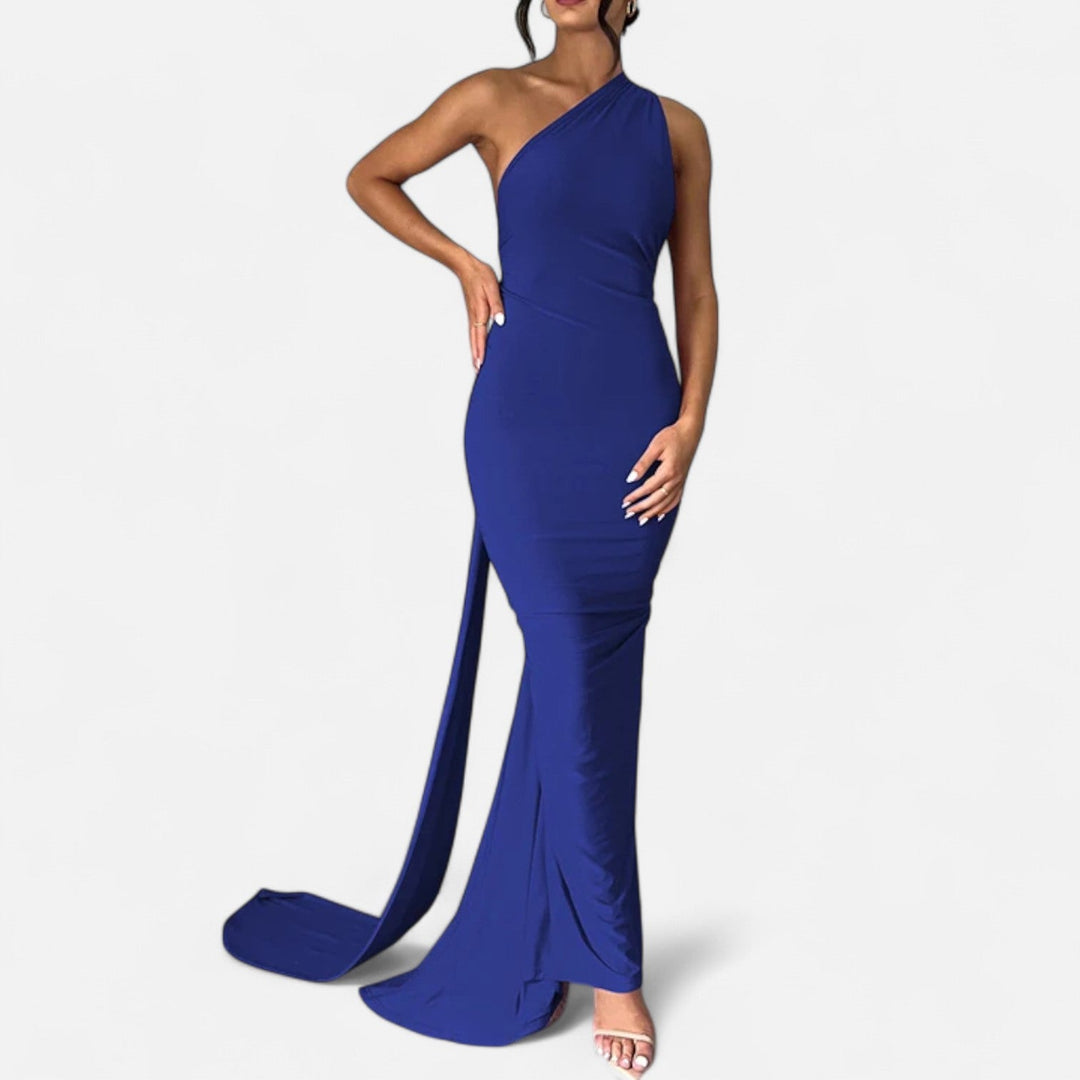Kvinnors Enaxlad Halterneck Maxi Klänning – Fitted Gown för Kvällsevenemang