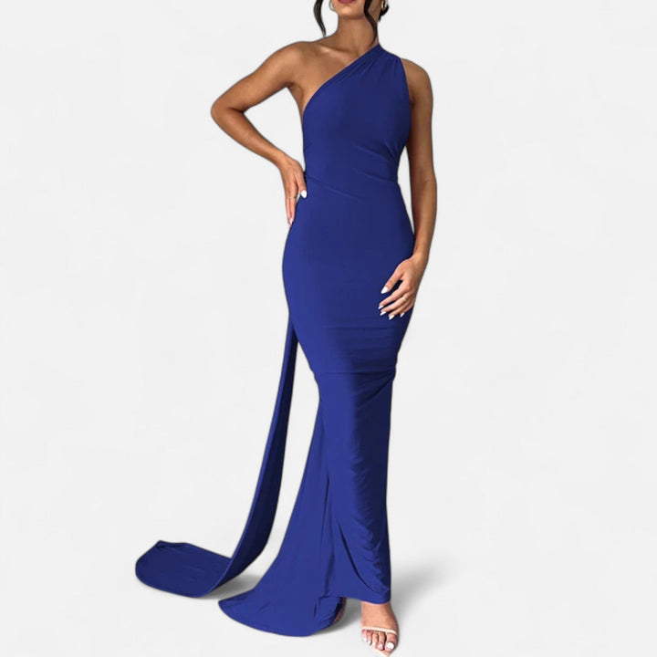 Kvinnors Enaxlad Halterneck Maxi Klänning – Fitted Gown för Kvällsevenemang