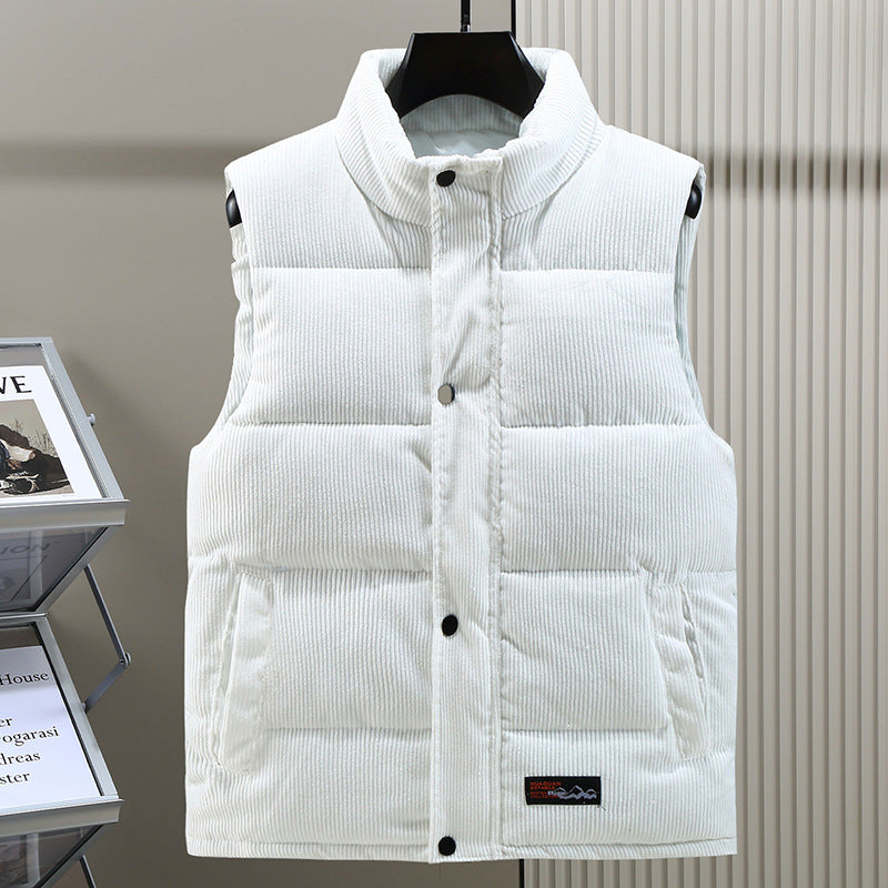 Herrars Corduroy Puffer Gilet – Vadderad Högkrage Bodywarmer för Kyligt Väder