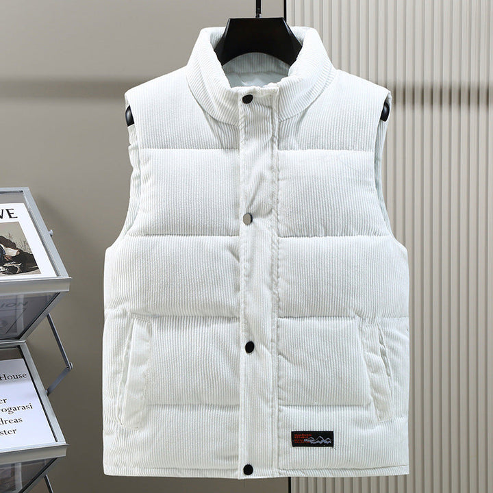 Herrars Corduroy Puffer Gilet – Vadderad Högkrage Bodywarmer för Kyligt Väder