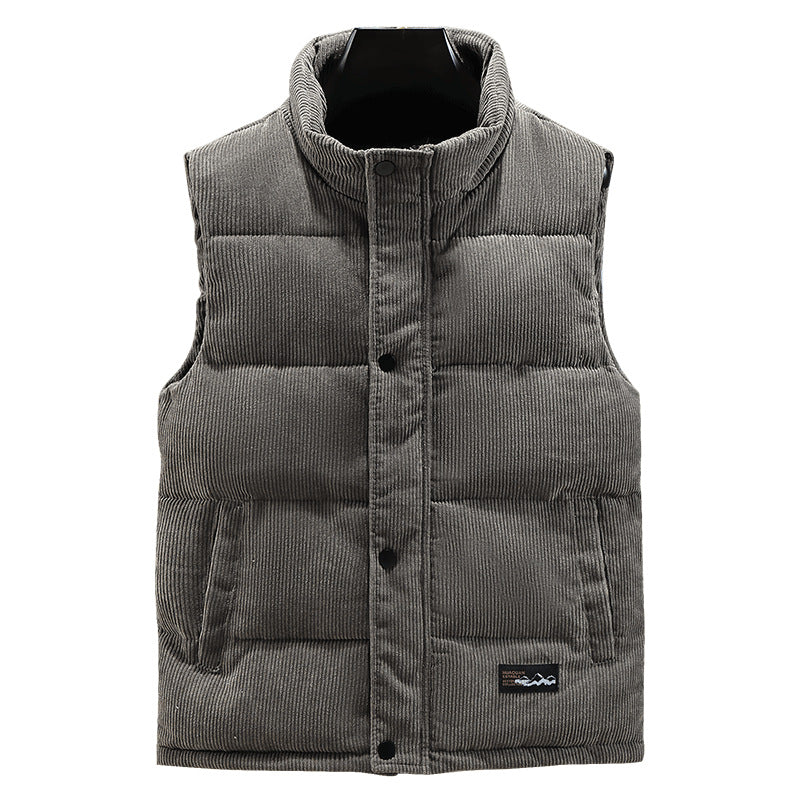 Herrars Corduroy Puffer Gilet – Vadderad Högkrage Bodywarmer för Kyligt Väder
