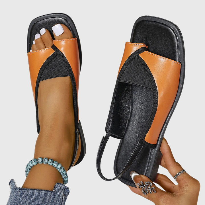 Kvinnors Platta Slingback Sandaler Fyrkantig Tå Kontrastrem