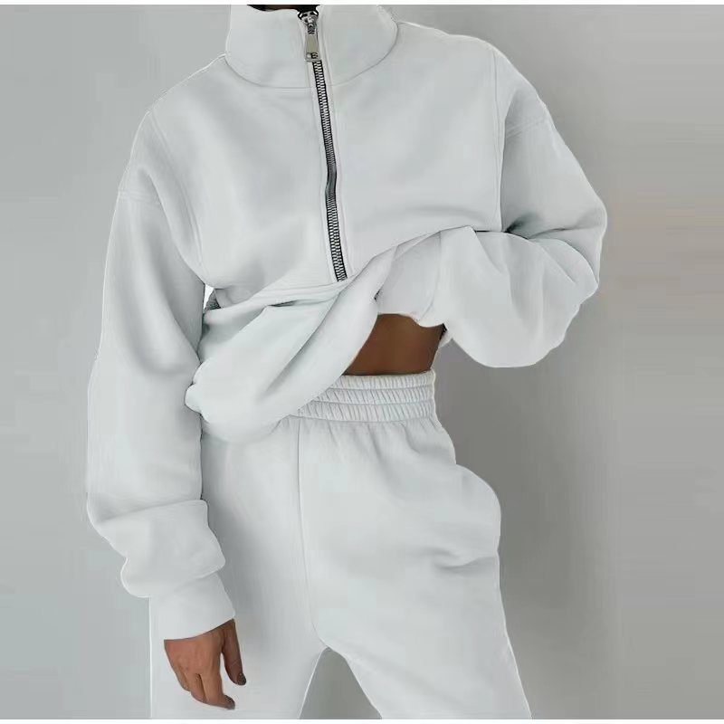Kvinnors Halv-Zip Sweatshirt och Jogger Set – Avslappnad Tvådelad Sportig Stil