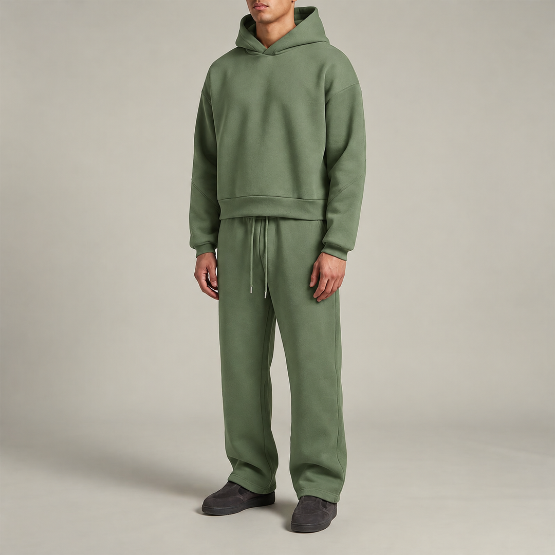 Mäns Oversized Huva Träningsdräkt Set – Varm Bomullsblandning Loungewear för Vinter