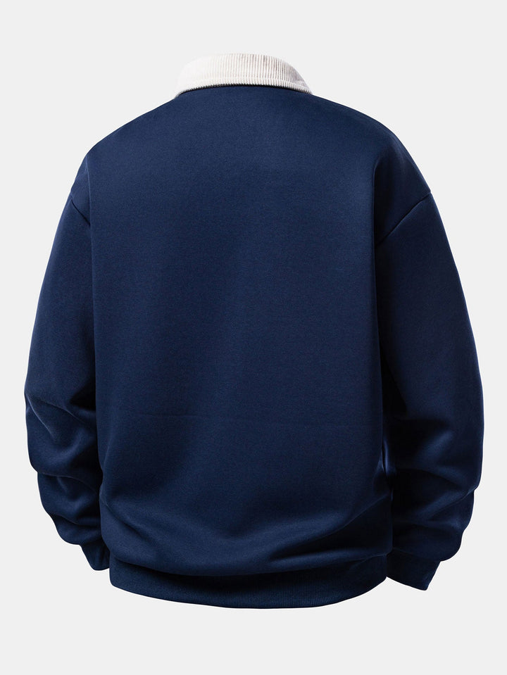 Herrarnas avslappnade polo sweatshirt med kordkrage – Blandning av bomull för höstlager
