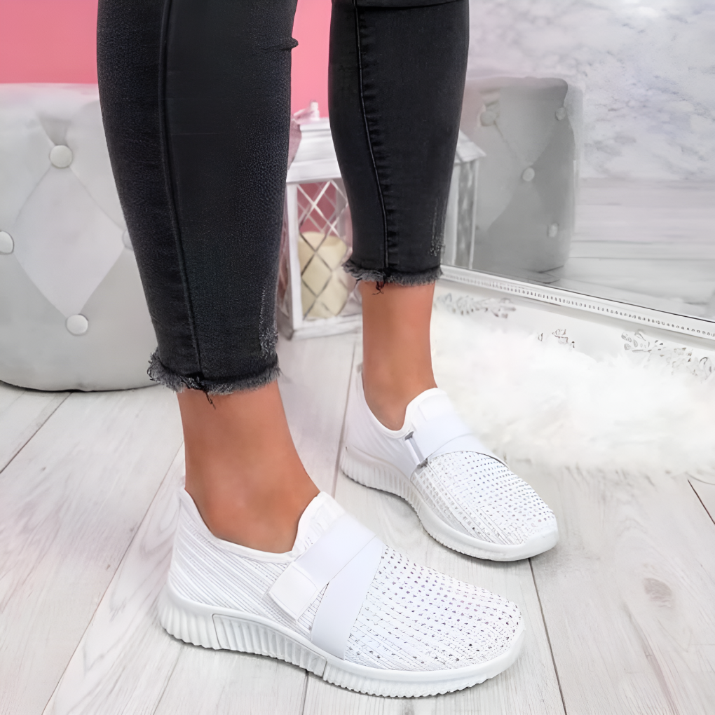 Kvinnors Stickade Slip-On Träningsskor med Elastiskt Band Lätta Bekväma Skor
