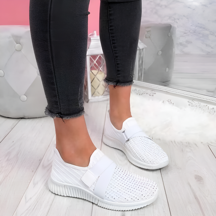 Kvinnors Stickade Slip-On Träningsskor med Elastiskt Band Lätta Bekväma Skor