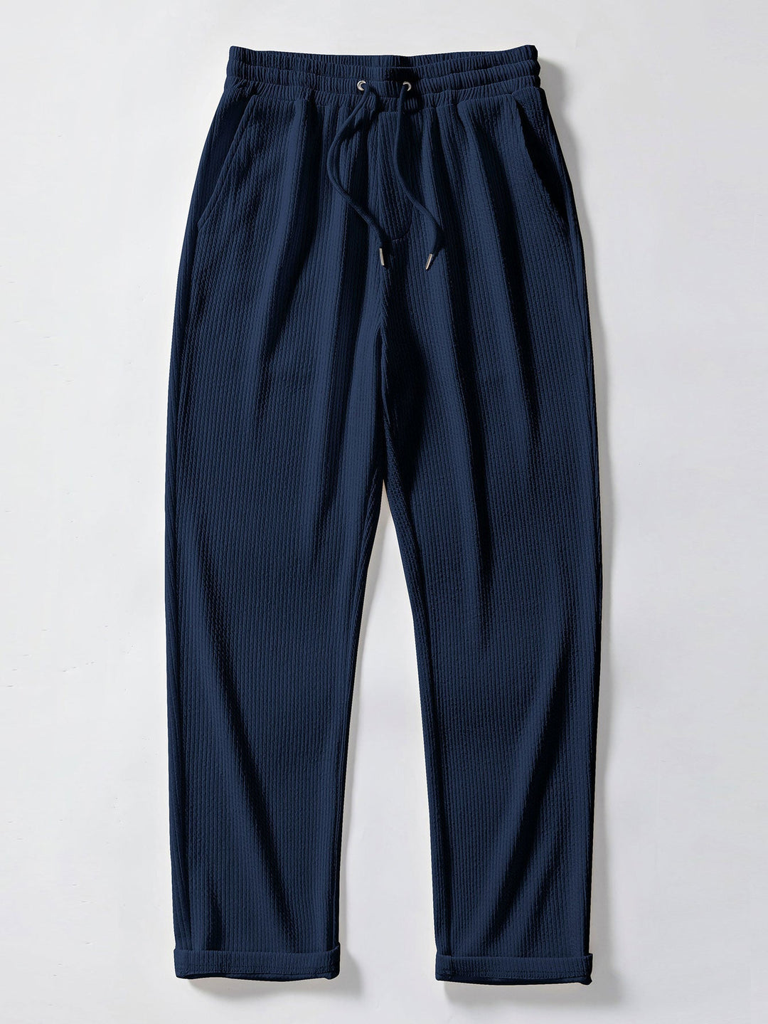 Herr Stretch Ribbad Skjorta och Raka Byxor Set för Smart Casual Klädsel
