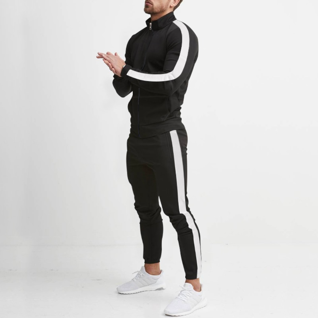 Herrslim-fit träningsdräkt – Slät zip-up sportkläder för aktiva och avslappnade dagar