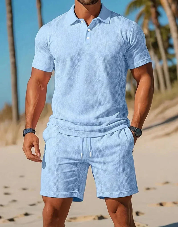 Herrstickad polo och shorts casual set