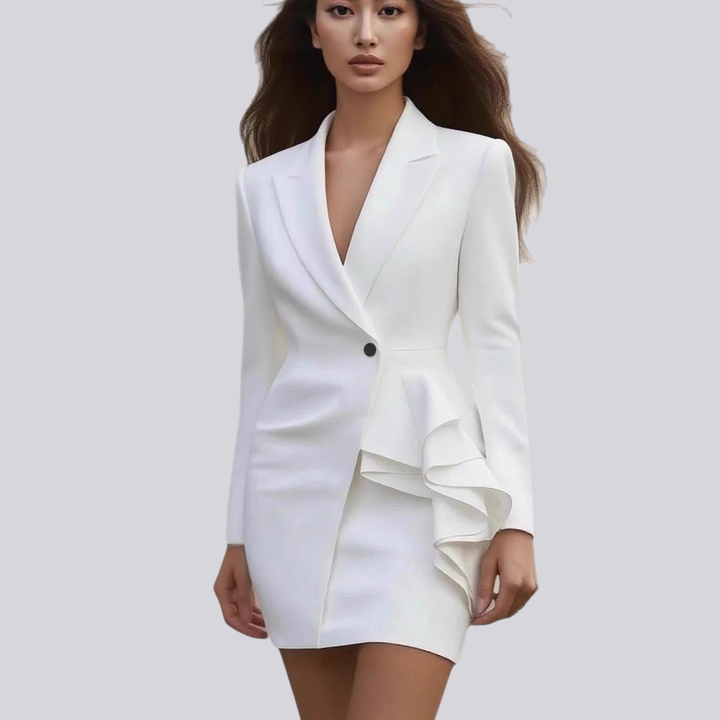 Kvinnors Asymmetrisk Blazer Mini Klänning – Skräddarsydd Stil för Speciella Tillfällen med Draperad Detalj