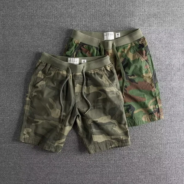 Herrarnas tryckta shorts med dragsko och elastisk midja