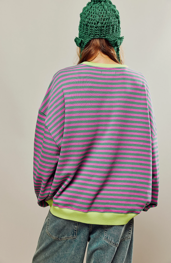 Kvinnors Oversized Randig Sweatshirt Avslappnad Ballongärm Pullover