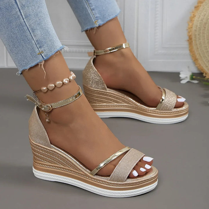 Kvinnors Glitter Plattform Wedge Sandaler – Ankelremsskor för Sommarevenemang