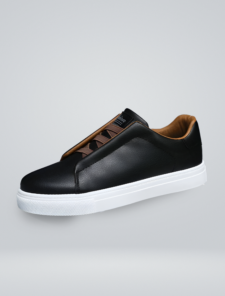 Herrens Släta Läder Elastiska Snörning Tjock Sula Sneakers