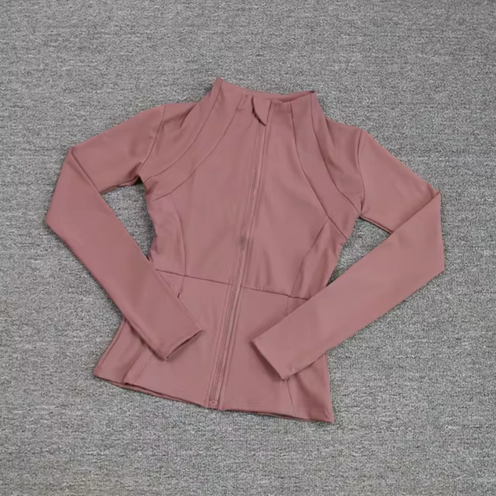 Kvinnors Fitted Zip-Up Sportjacka – Andningsbar Långärmad Lager för Träning och Löpning