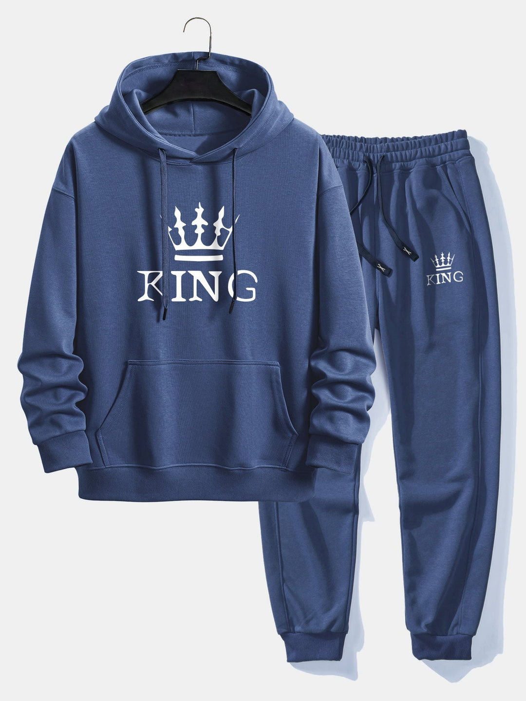 Herrars tryckta avslappnade träningsoverall – Hoodie-set i bomullsblandning för streetwear och resor