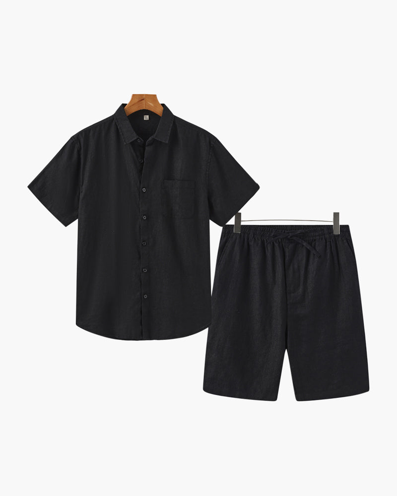 Herrlinne Skjorta och Shorts Avslappnad Sommarsats