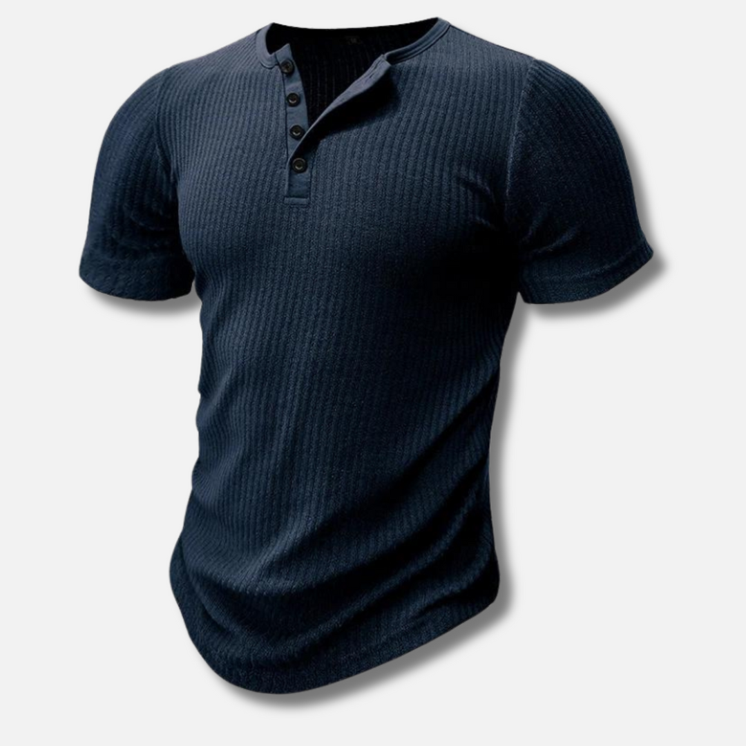 Herrens Ribbad Slim Fit Kortärmad Henley T-shirt
