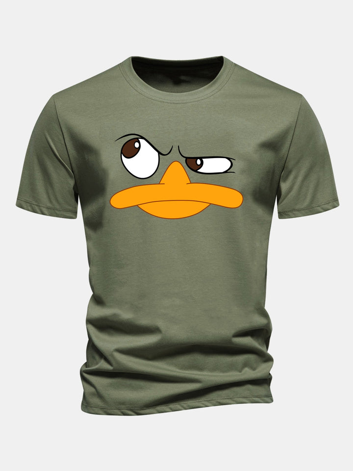 Herrens Grafiska T-shirt med Tecknad Ansiktstryck, Avslappnad Passform