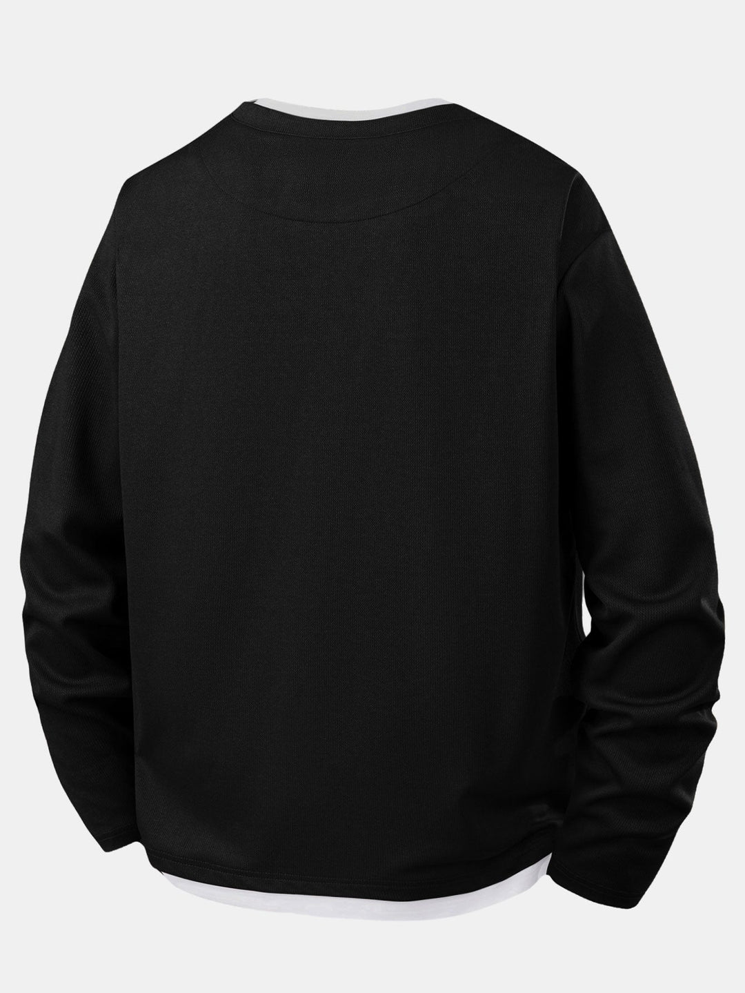 Mans Layered Notch Neck Långärmad T-Shirt – Avslappnad Texturerad Casual Top