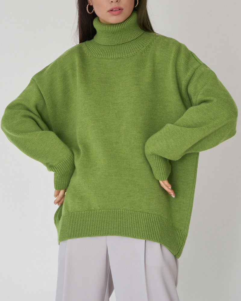 Kvinnors Oversized Turtleneck Tröja – Avslappnad Vinterstickad för Dagligt Lager