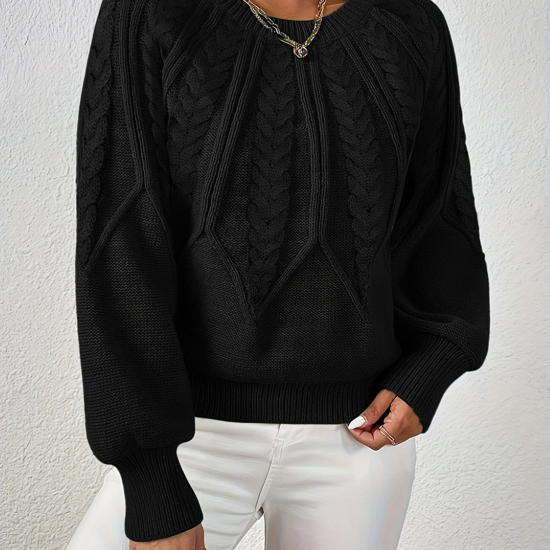 Kvinnors Voluminösa Ärmsweater med Kabelstickad Textur