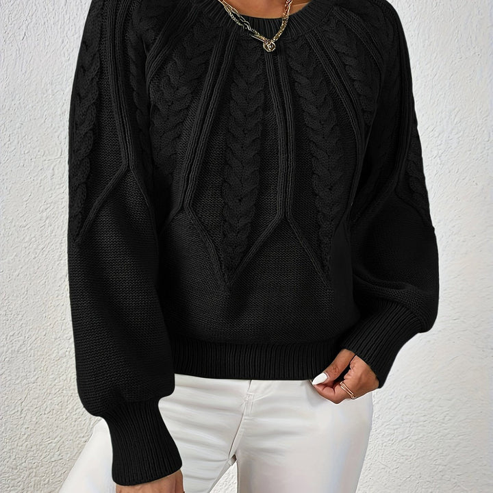 Kvinnors Voluminösa Ärmsweater med Kabelstickad Textur